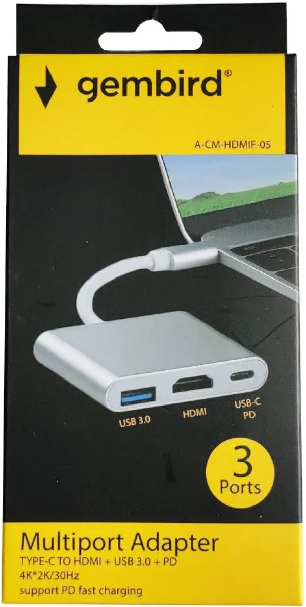 GEMBIRD A-CM-HDMIF-05 TYPE-C TO HDMI + USB3.0 + PD ALUMINIUM