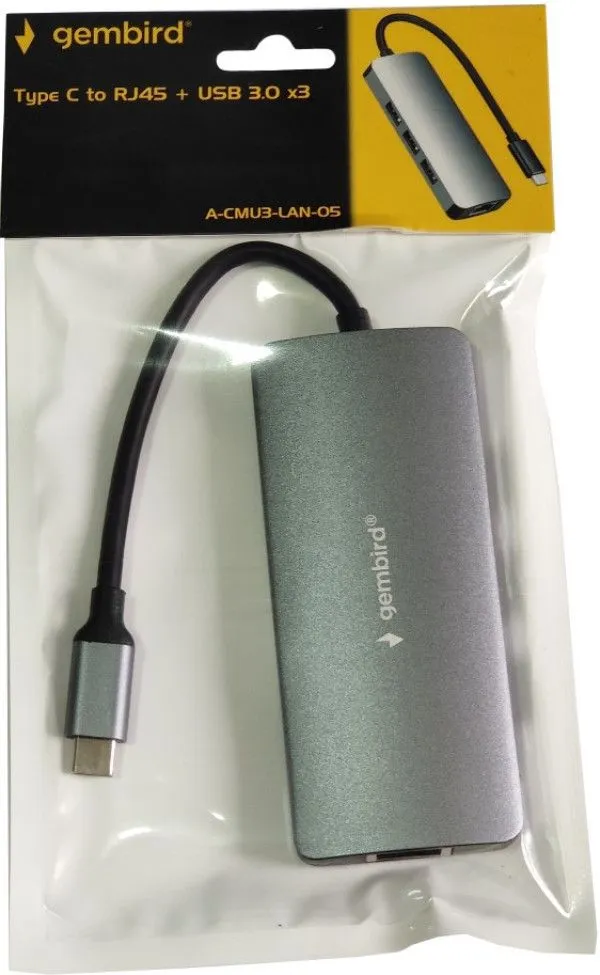 GEMBIRD A-CMU3-LAN-05 TYPE C TO RJ45 gigabit + 3xUSB3.1 hub ALUMINIUM