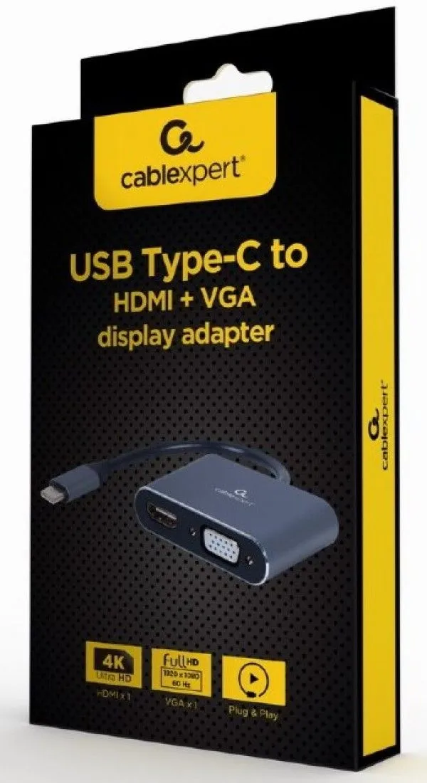 GEMBIRD A-USB3C-HDMIVGA-01 USB Type-C to HDMI + VGA display adapter, space grey