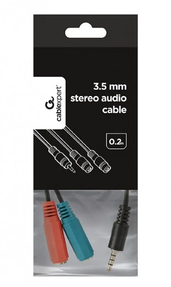 GEMBIRD Audio kabl adapter sa 2x 3.5 mm na 1x 3.5mm, 0.2 m, crna