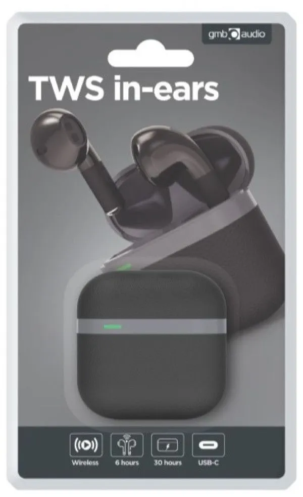 GEMBIRD Bluetooth slušalice TWS-02-BK, TWS, crna/siva