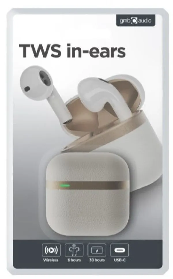 GEMBIRD Bluetooth slušalice TWS-02-W, TWS, bela/zlatna