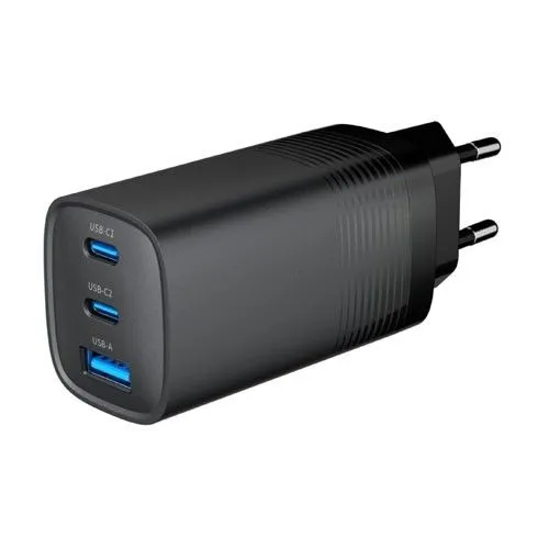 GEMBIRD Brzi punjač 3-port 65 W GaN USB PowerDelivery TA-UC-PDQC65-01-BK, crna
