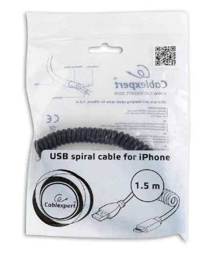 GEMBIRD CC-LMAM-1.5M USB sync and charging spiral cable for iPhone/ 1.5 m/ black