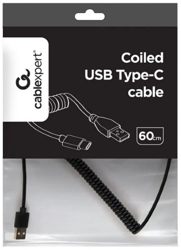 GEMBIRD CC-USB2C-AMCM-0.6M Spiralni USB 2.0 AM na USB-C kabl/ 0.6m/ black
