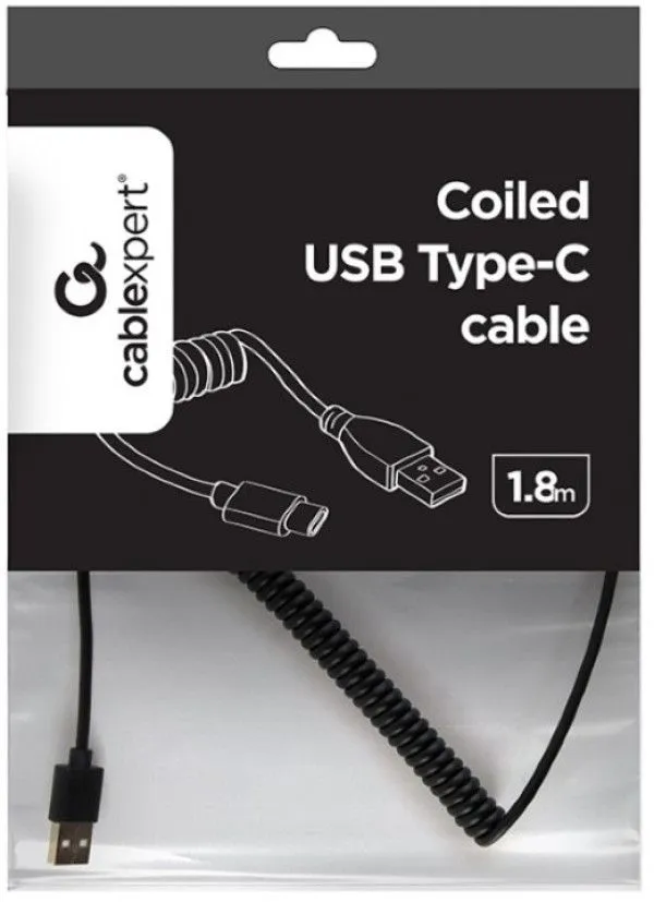 GEMBIRD CC-USB2C-AMCM-6 Spiralni USB 2.0 AM na USB-C kabl, 1.8 m, black