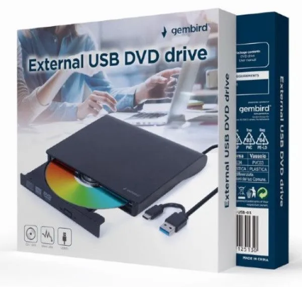 GEMBIRD DVD-USB-03 eksterni USB DVD drive Citac-rezac, USB + USB-C, black