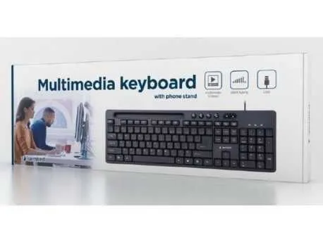 GEMBIRD KB-UM-108 Multimedijalna tastatura US layout black USB sa drzacem za telefon