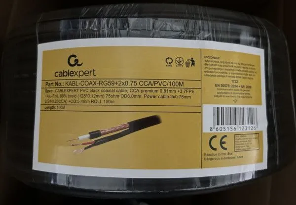 GEMBIRD Koaksialni kabl sa napojnim kablom KABL-COAX-RG59+2X0.75 CCA/PVC, 100m