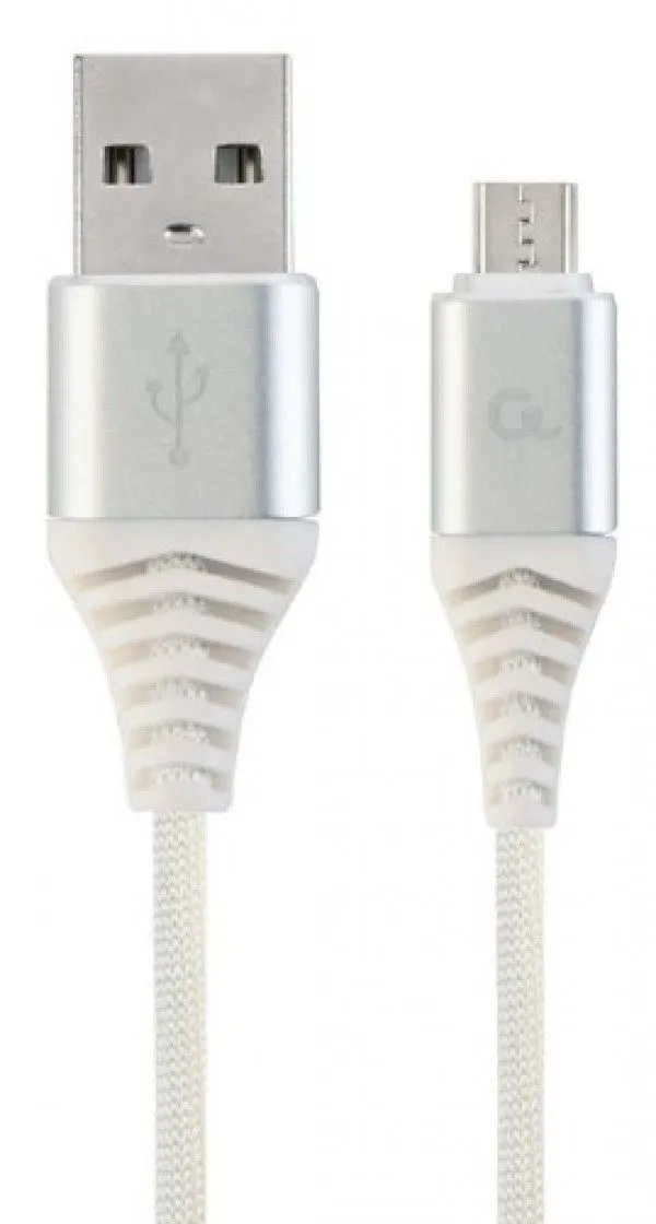 GEMBIRD Micro-USB kabl, pleteni, CC-USB2B-AMmBM-1M-BW2, 1m, srebrna/bela