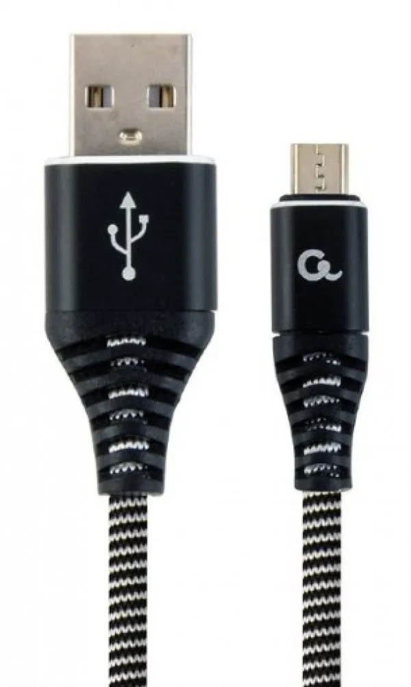 GEMBIRD Micro-USB kabl, pleteni, CC-USB2B-AMmBM-2M-BW, 2m, crna/bela