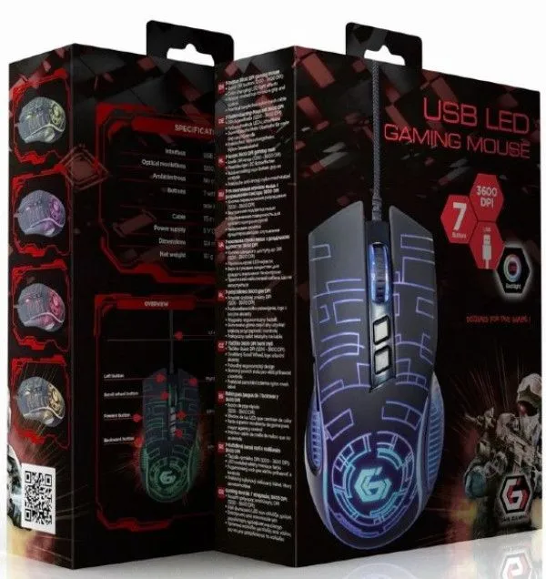 GEMBIRD MUSG-RGB-01 USB LED gaming mis, 1200-3600DPI