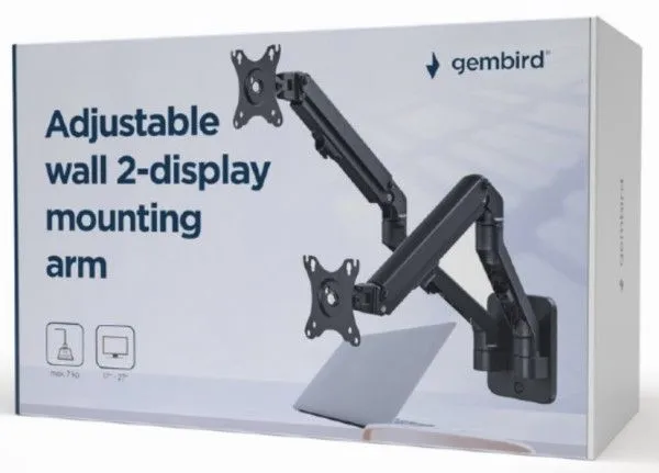 GEMBIRD Nosač za monitor zidni dupli, podesivi, 17"-27", MA-WA2-01