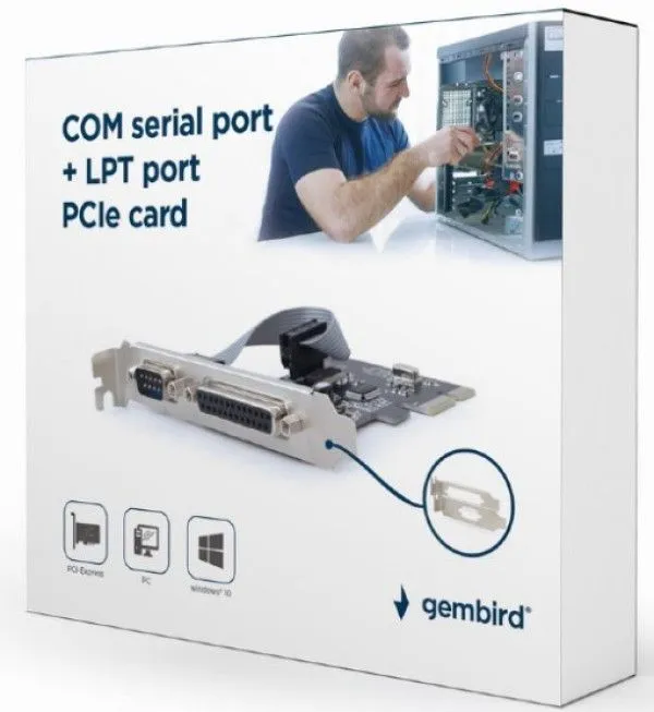 GEMBIRD PEX-COMLPT-01 COM serial port+LPT port PCI-Express add-on card, +extra low-profile bracket