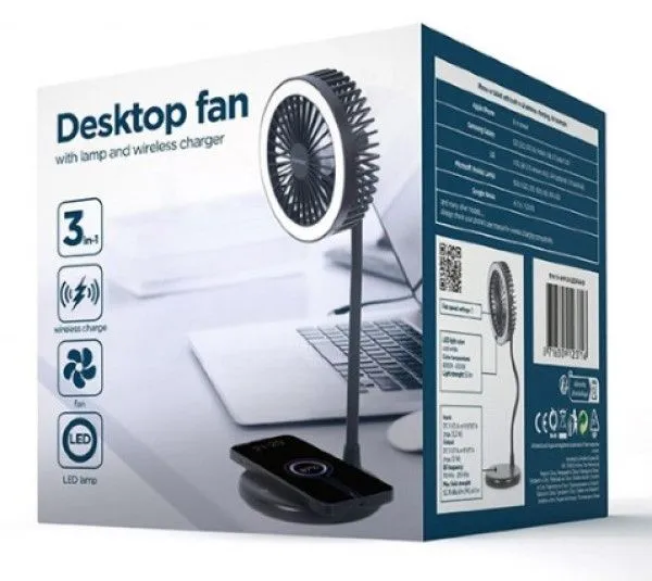 GEMBIRD TA-WPC10-LEDFAN-01 Desktop ventilator sa lampom i bezicim punjacem