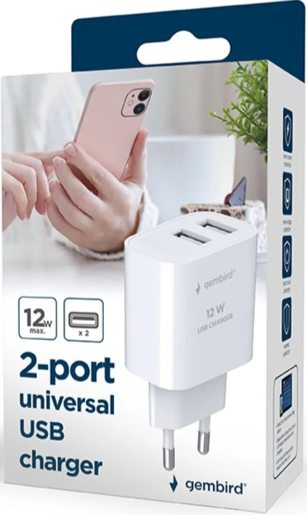 GEMBIRD Univerzalni punjač 2-port USB TA-UC-2A12-01-BK, 12w, crna