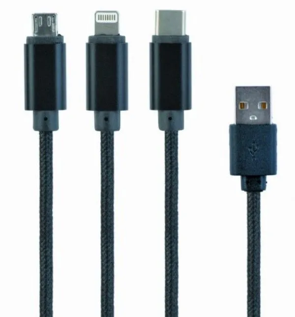 GEMBIRD USB 3-u-1 kabl, 8-pin, Type-C, Micro USB, CC-USB2-AM31-1M, 1m, crna