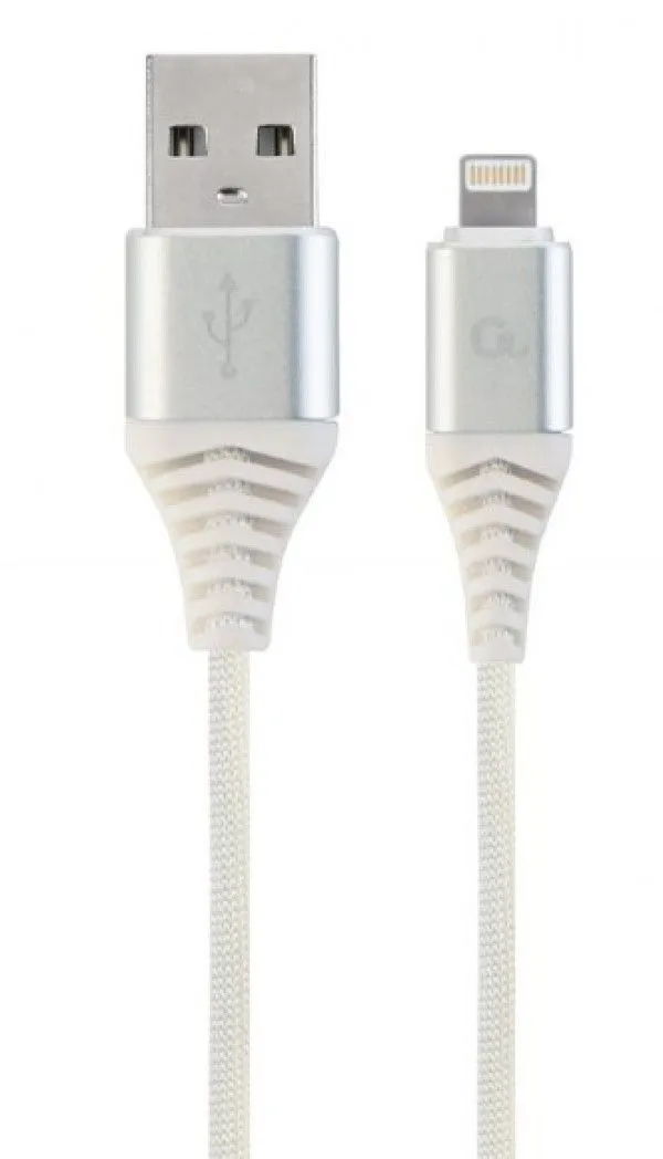 GEMBIRD USB kabl na Lightning, CC-USB2B-AMLM-1M-BW2, pleteni 1m, srebrna/bela