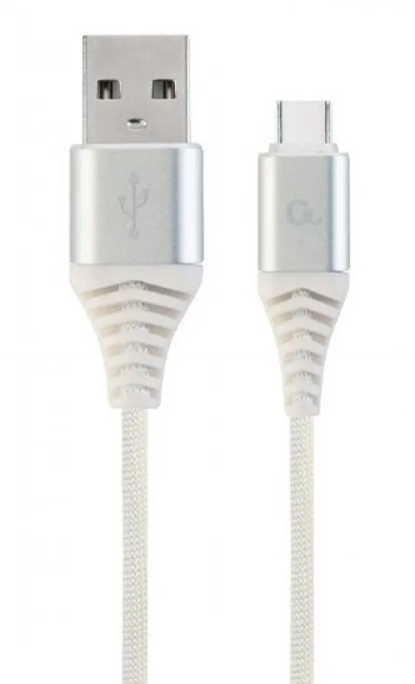 GEMBIRD USB Type-C kabl, pleteni, CC-USB2B-AMCM-2M-BW2, 2m, srebrna/bela