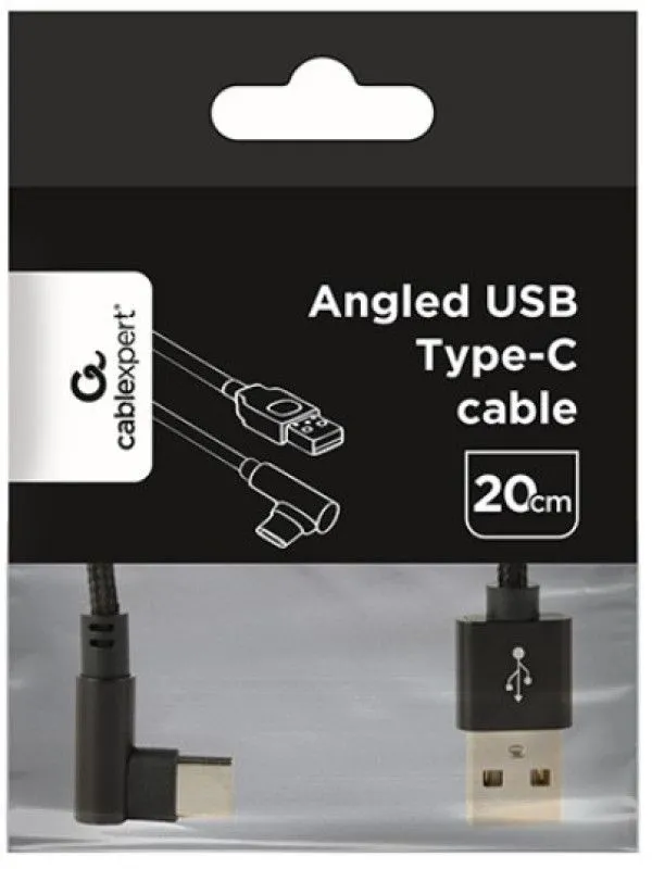 GEMBIRD USB Typee-C kabl, pod uglom, CC-USB2-AMCML-0.2M, za punjenje i prenos podataka, 0.2m, crna
