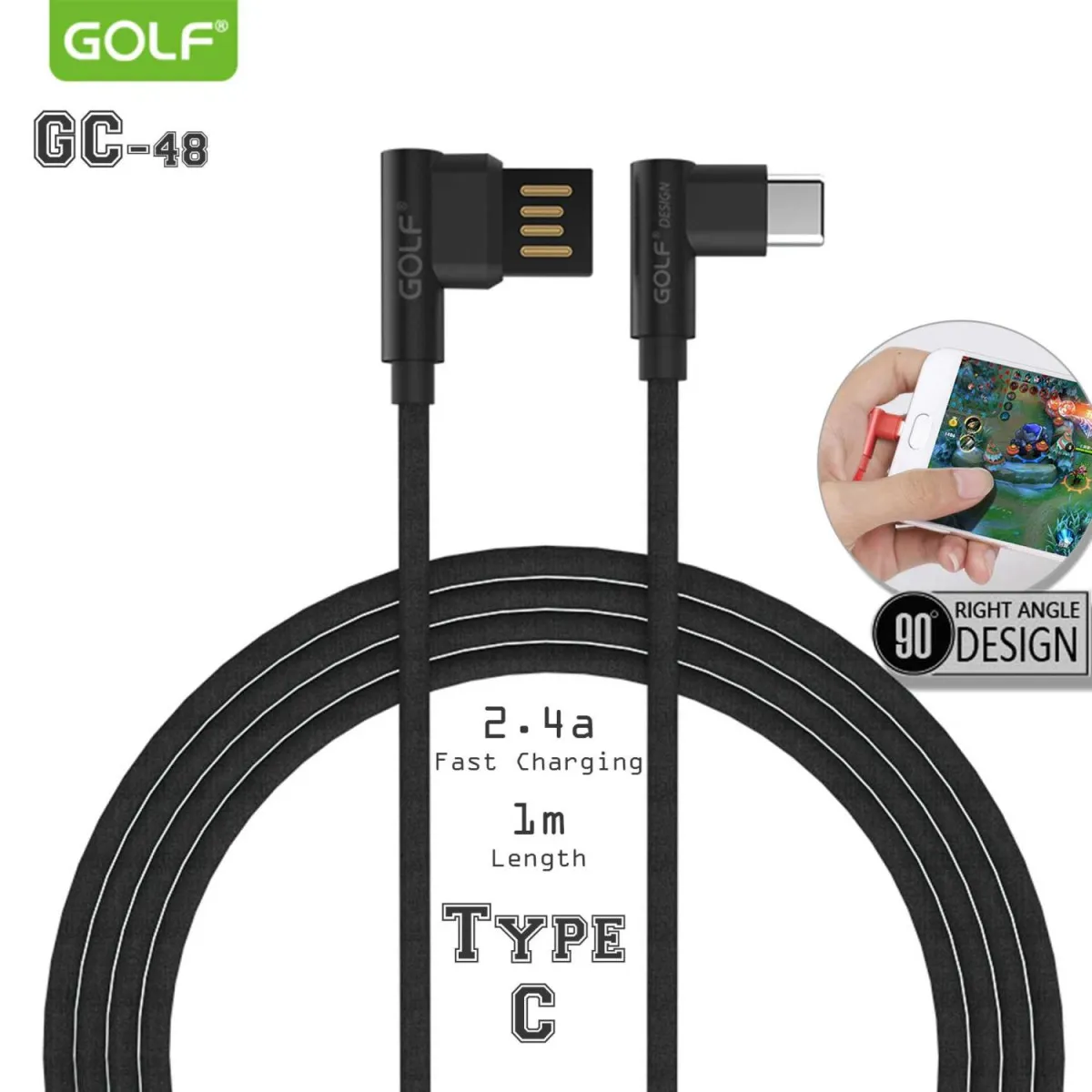GOLF Kabl Type C, ugaoni, GC-48T 1m, crna