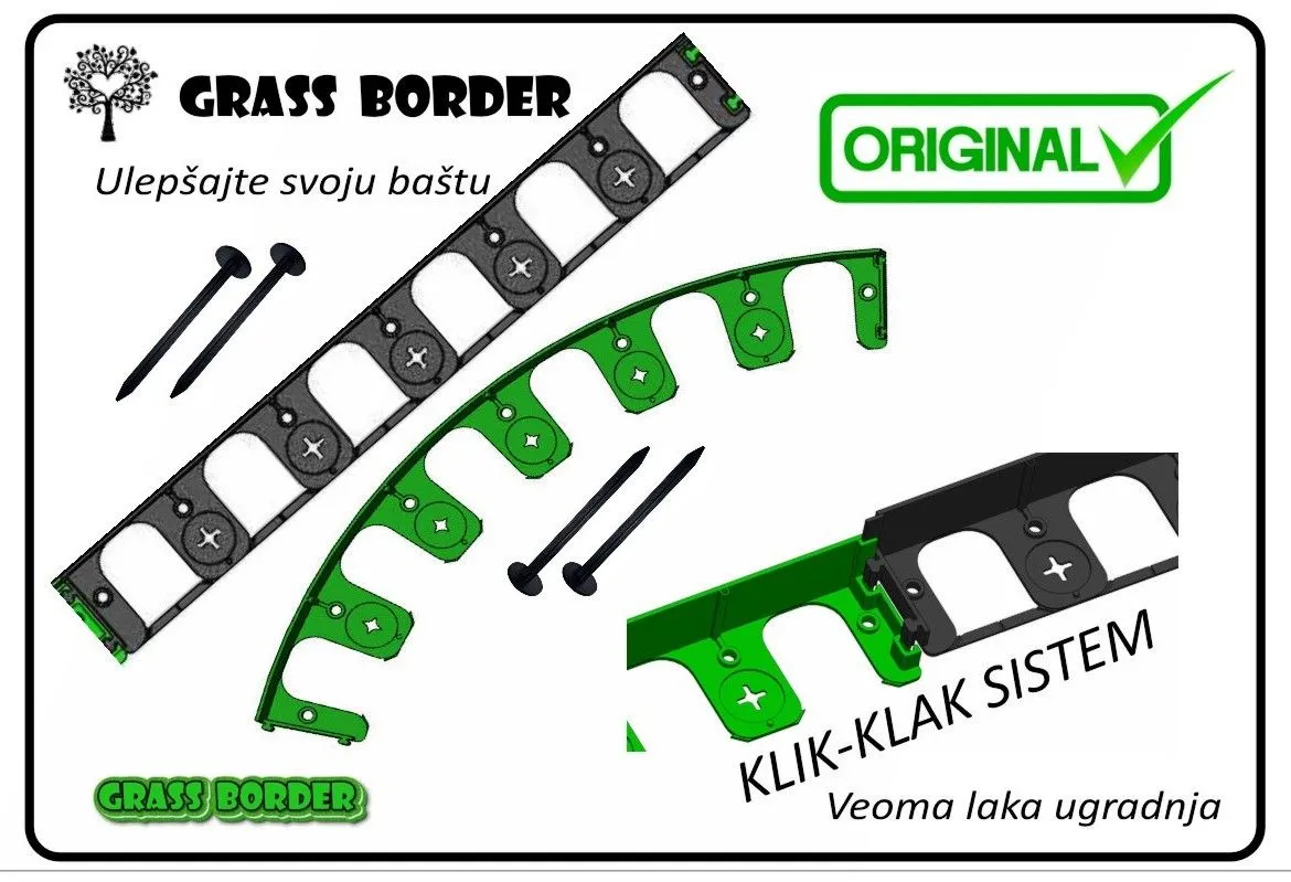 GRASS BORDER Graničnik - Ivičnjak set za travu/ malč/ kamen - 5m sa 16 klinova -5cm Visine