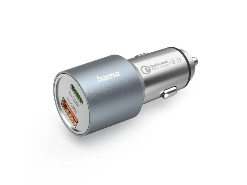 HAMA Auto punjač 1xUSB-C PD,1xUSB-A QC, 38 W, metal