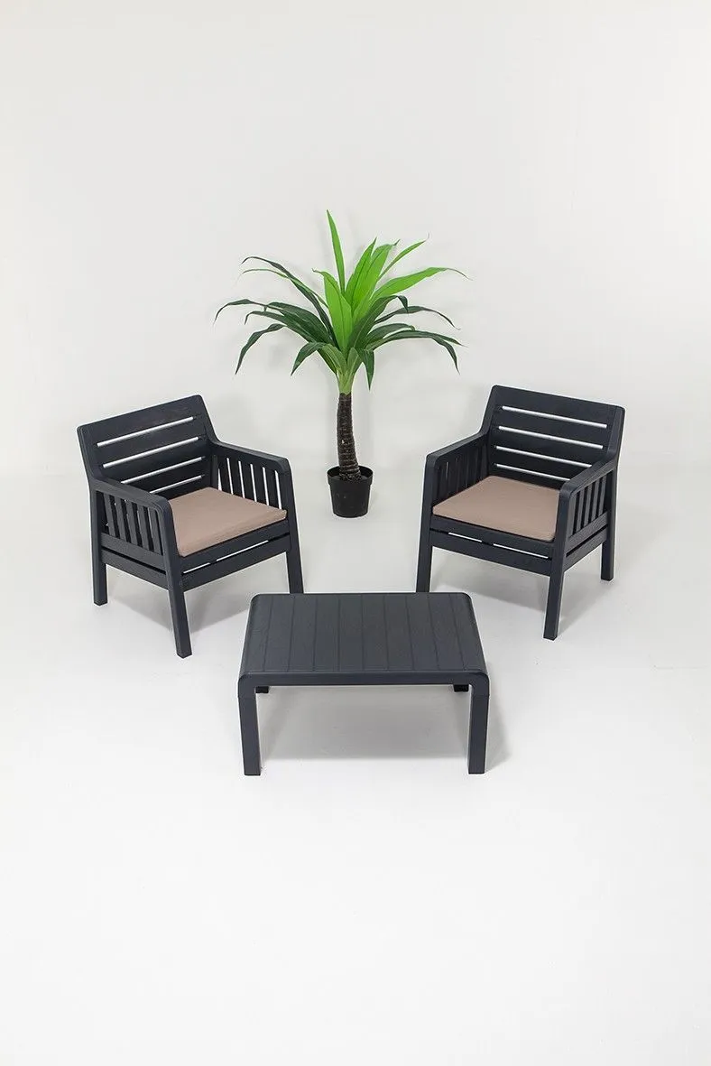 HANAH HOME Baštenski set fotelje i sto Lara Takim, antracit