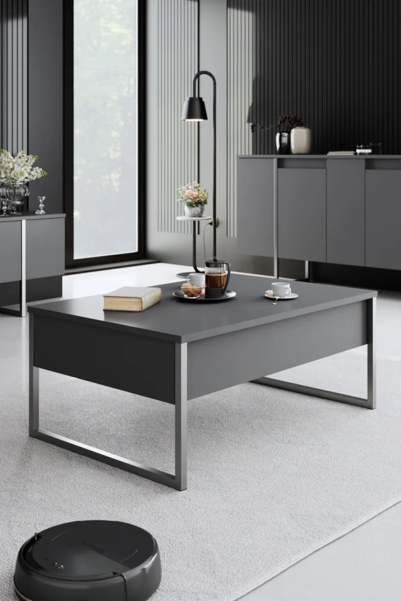 HANAH HOME Klub sto Luxe, antracit/srebrna