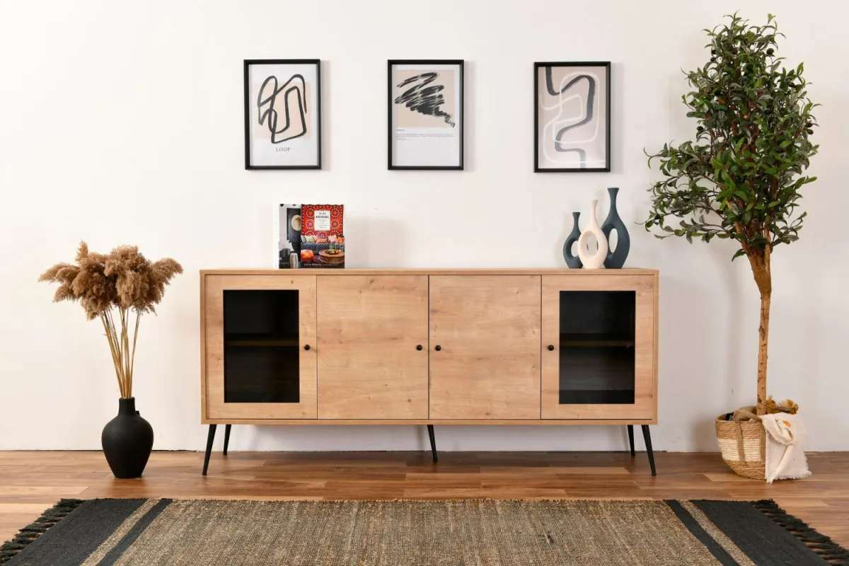 HANAH HOME Komoda Calvin, braon/staklo