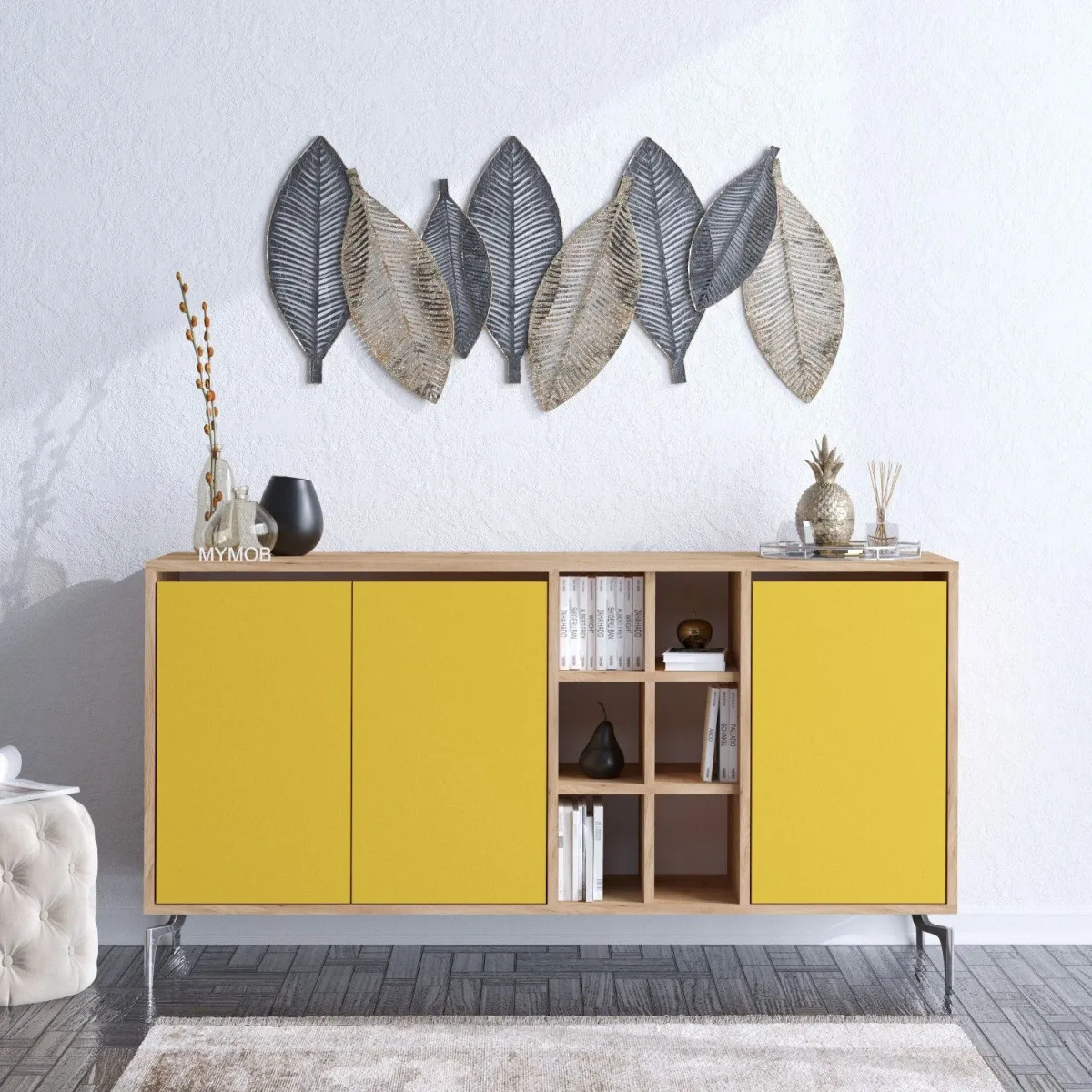 HANAH HOME Komoda Kaja, žuta/krem