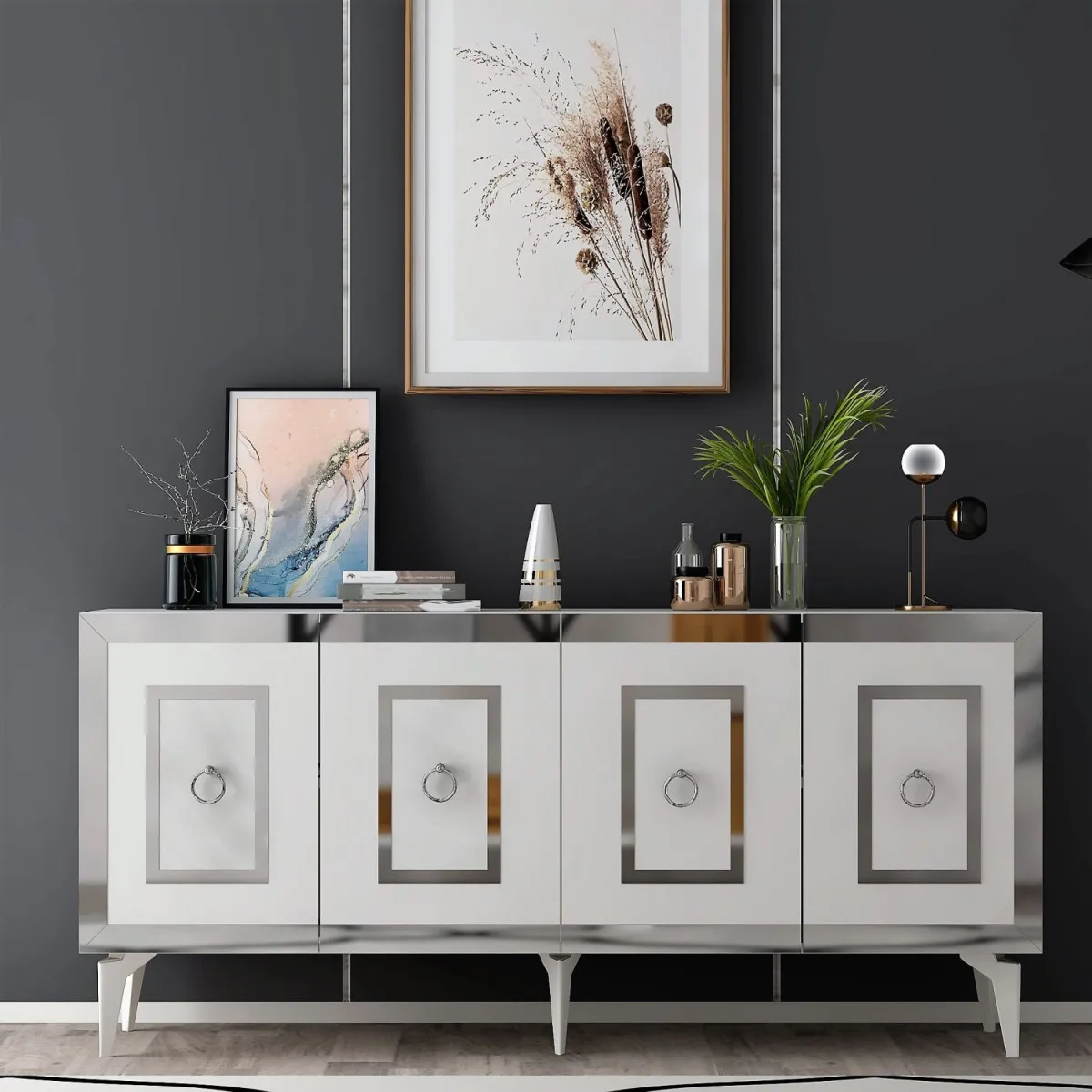HANAH HOME Komoda Karya, bela/srebrna
