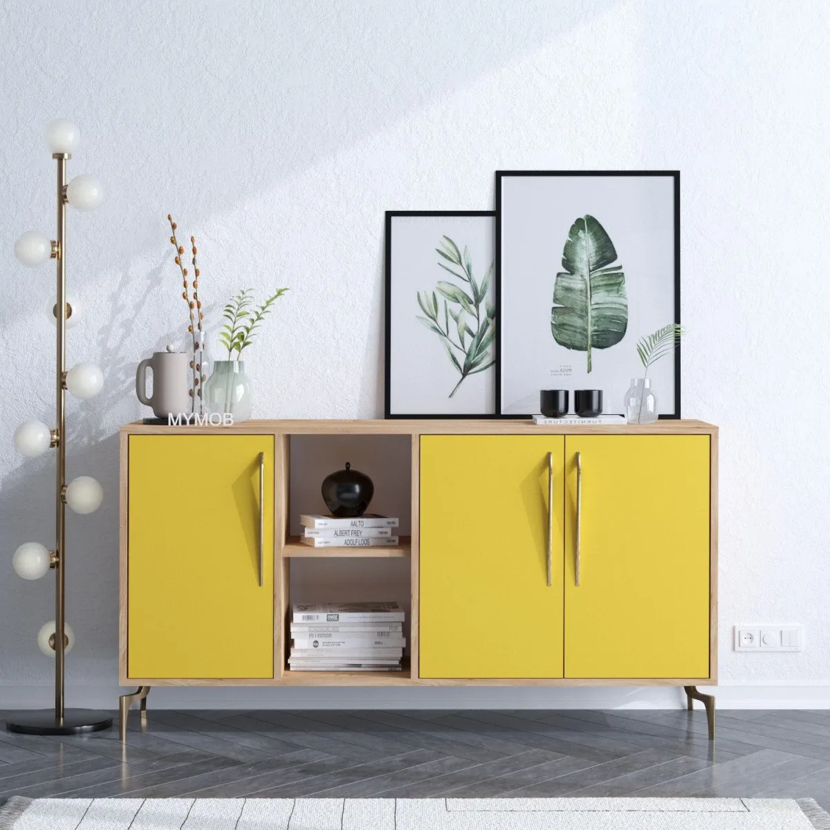 HANAH HOME Komoda Suder, žuta/krem