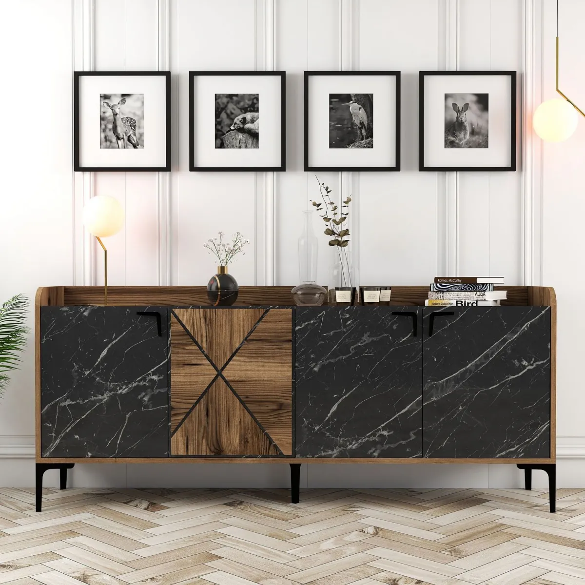 HANAH HOME Komoda Venedik, braon/crna mermer
