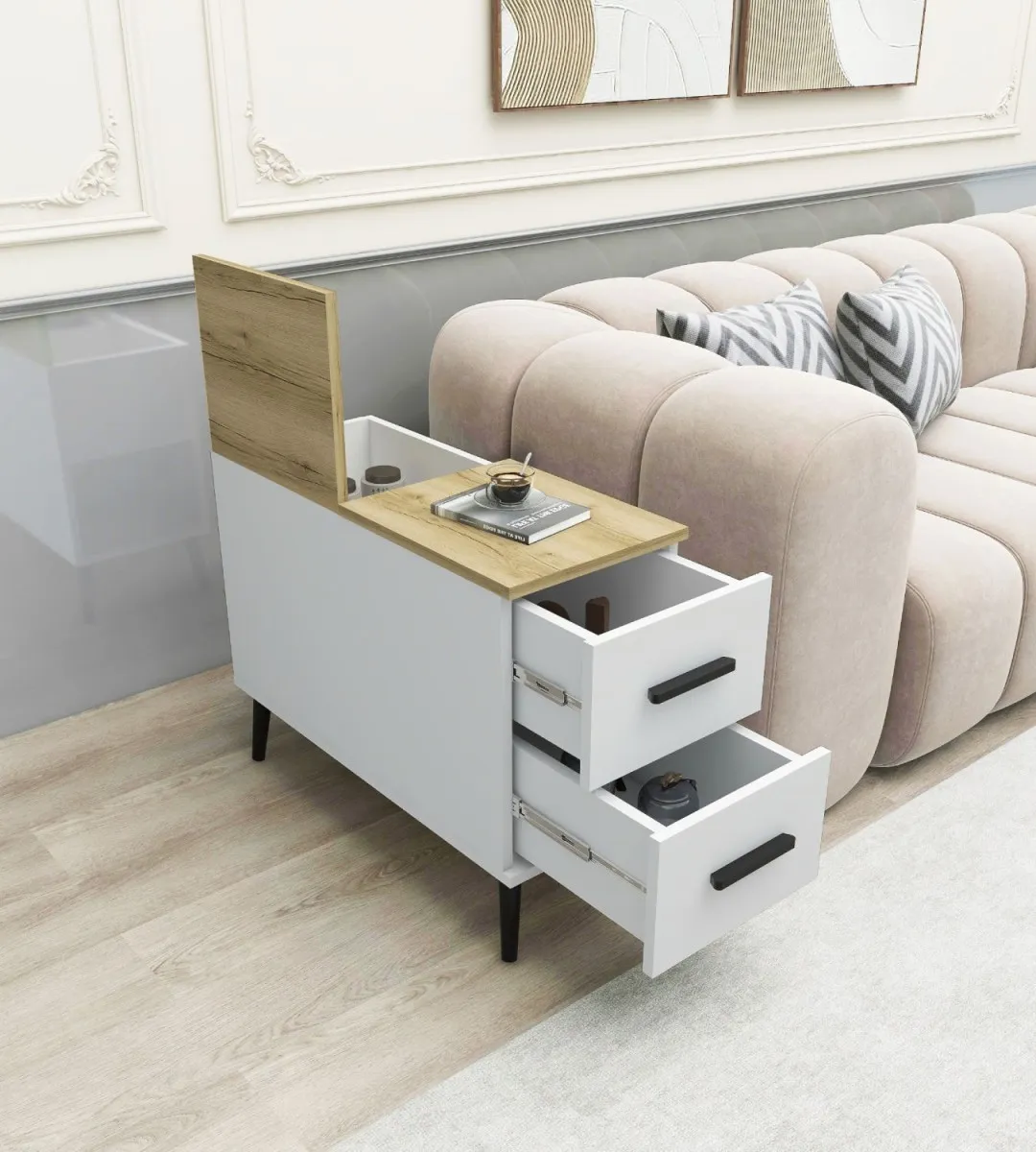 HANAH HOME Konzolni sto Island, bela/braon