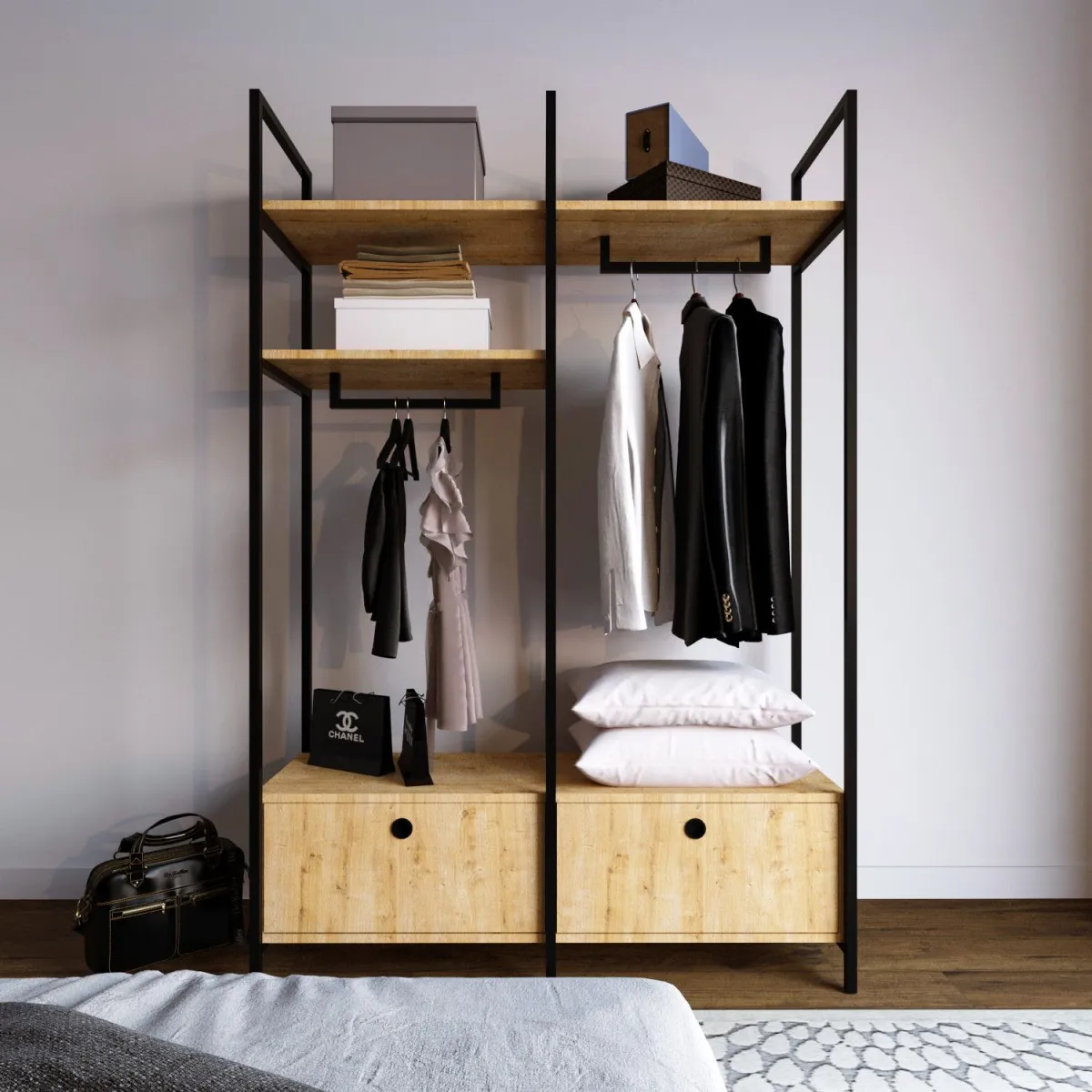 HANAH HOME Ormar-polica za predsoblje Perm, braon/crna