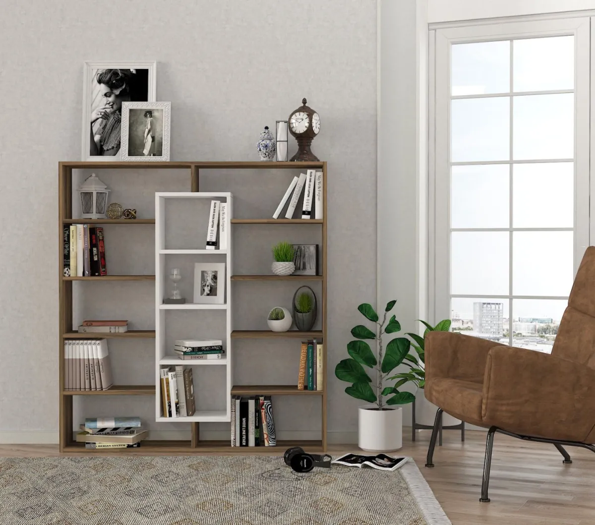 HANAH HOME Polica za knjige Ample, braon/bela