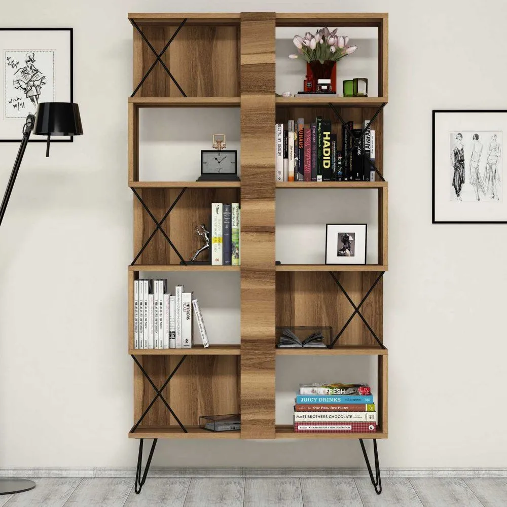 HANAH HOME Polica za knjige Extra Walnut