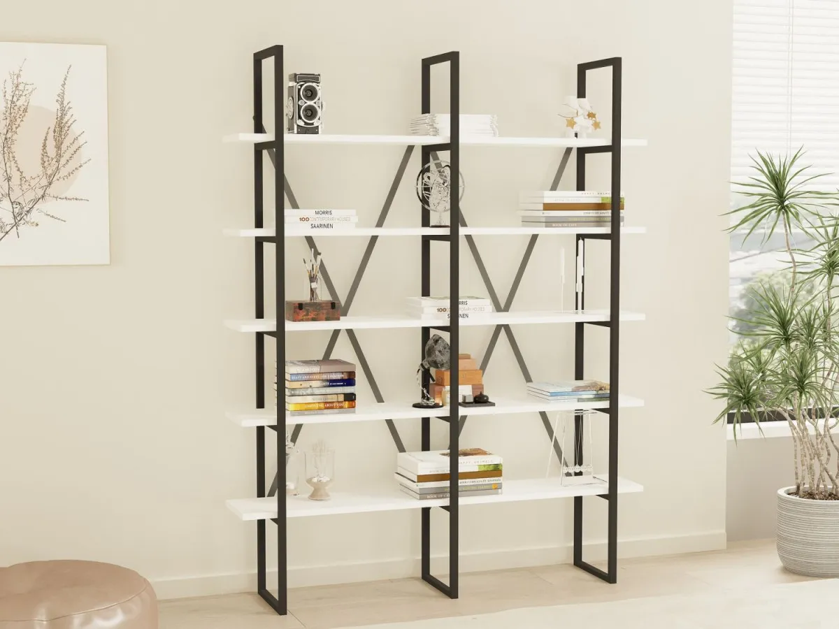 HANAH HOME Polica za knjige Kinali, bela/crna