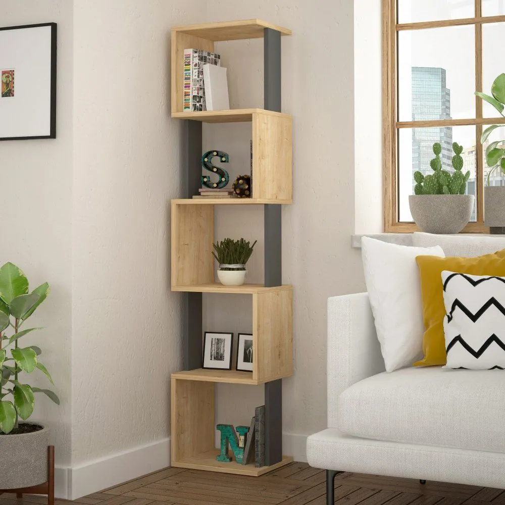 HANAH HOME Polica za knjige Piri Sonoma Oak Anthracite