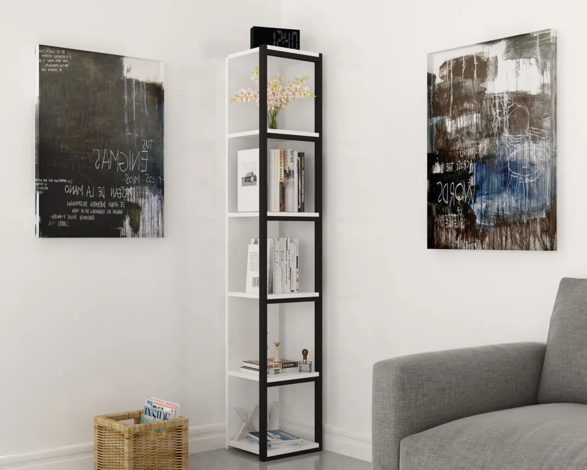 HANAH HOME Polica za knjige Texas, bela/crna