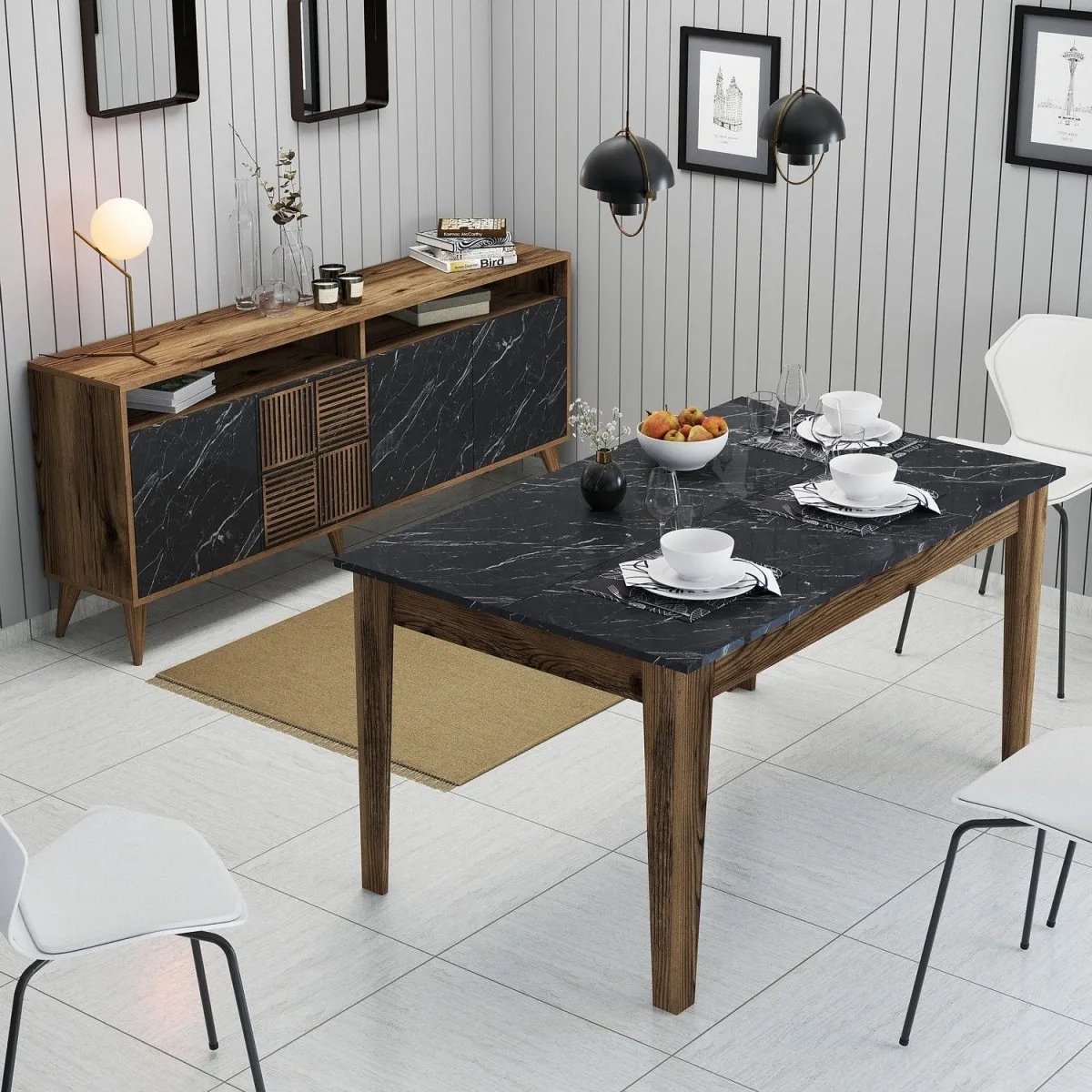 HANAH HOME Set nameštaja trpezariju, braon/crna