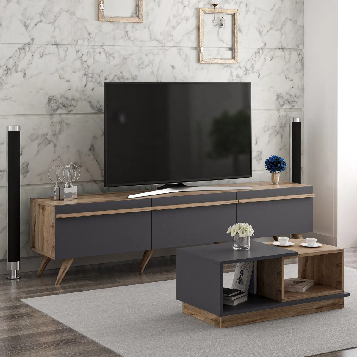 HANAH HOME Set nameštaja za dnevnu sobu Amsterdam, braon/siva
