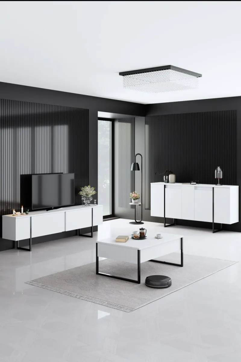 HANAH HOME Set nameštaja za dnevnu sobu Luxe, bela/crna