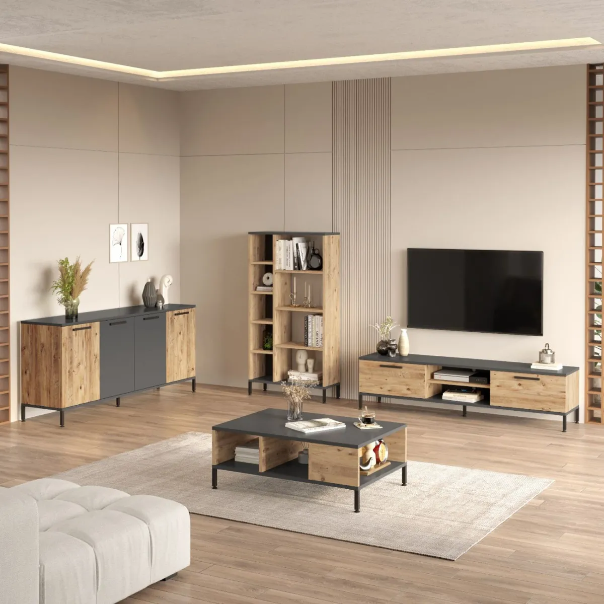 HANAH HOME Set nameštaja za dnevnu sobu RL6-AA, braon/antracit