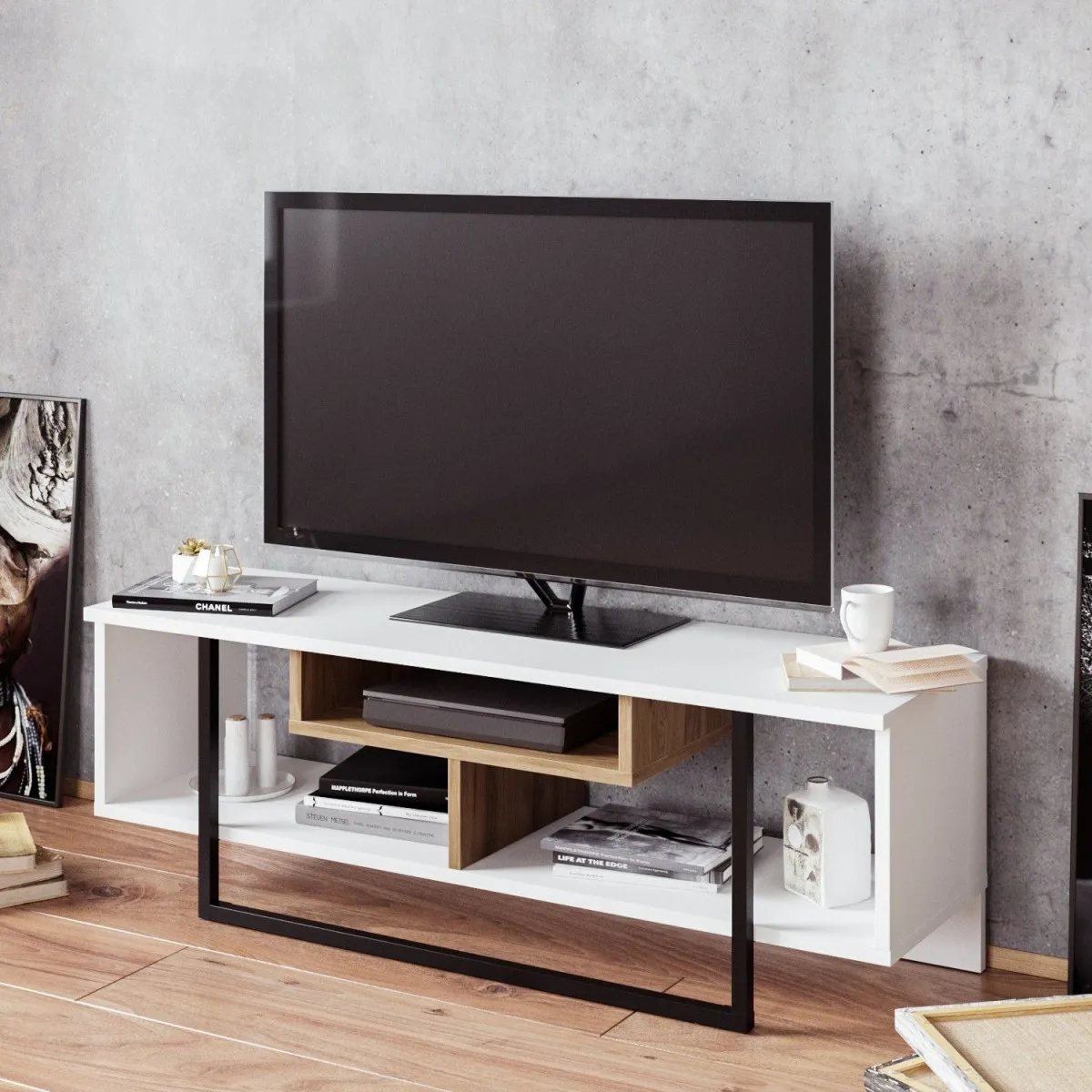 HANAH HOME TV komoda Asal, bela/braon