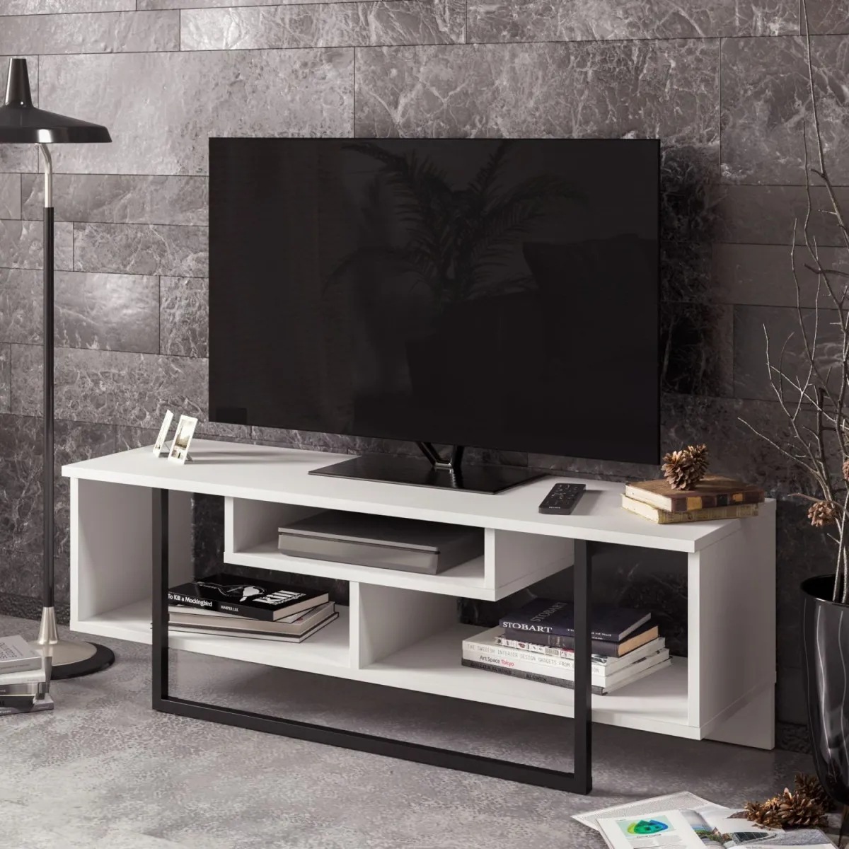 HANAH HOME TV komoda Asal, bela/crna