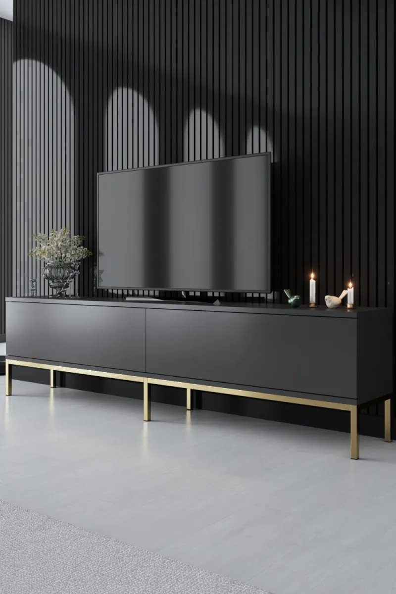 HANAH HOME TV komoda Lord, antracit/zlatna