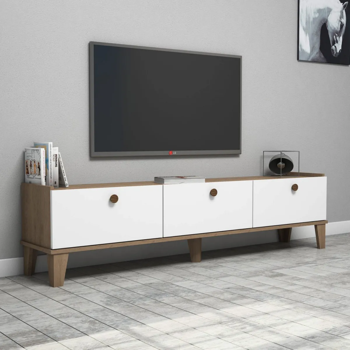 HANAH HOME TV komoda Sumer, bela/braon