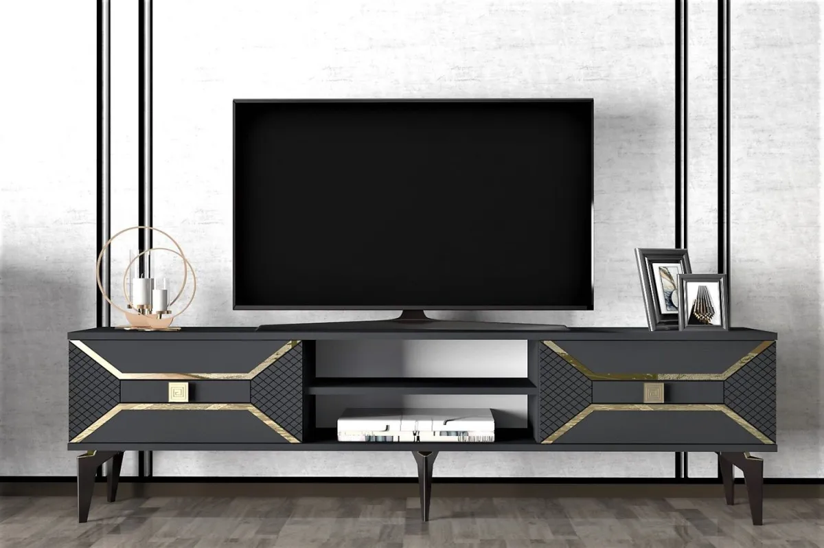 HANAH HOME TV komoda Yumedi, antracit/zlatna